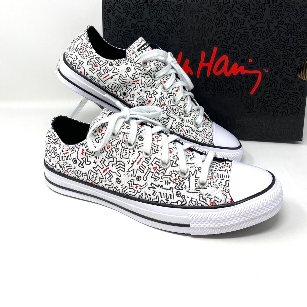 Converse Women's Size 9.5 171860F CTAS OX White Print Black Red Canvas Sneakers - Picture 9 of 11